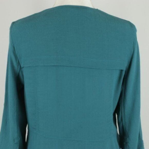 Elevenses Eldora Women's Medium Teal Crepe Draped Open Front Blazer - Picture 5 of 9